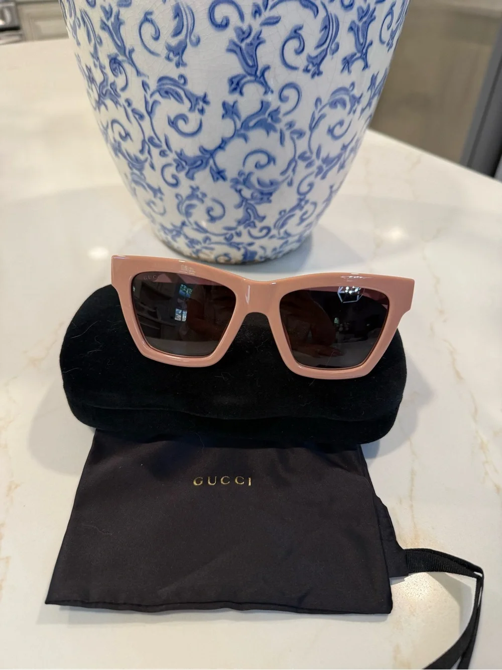 Gucci Women's Blush Square Sunglasses with Dark Lenses